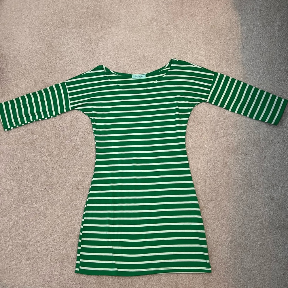 Green and White striped dress - gently worn - Size small